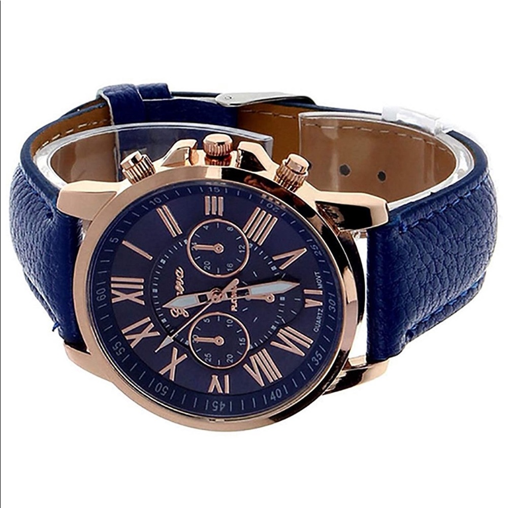 Blue Leather Watch Three Six-Pin Quartz